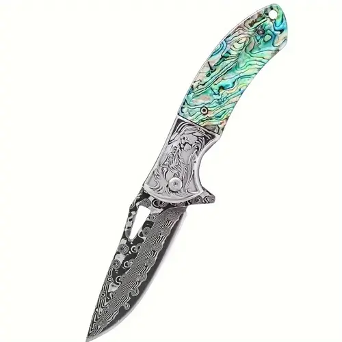 Men's 1pc High-Quality Damascus Steel Pocket Knife - High-Hardness Sharp Blade, Multi-Functional Folding Outdoor Tool, Gifts for Him, Cool Gifts for Guys, Unique Gifts For Man, One-Piece