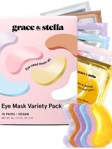 Under Eye Masks – 18 Pairs, Hydrating Eye Patches for Dark Circles, Puffy Eyes & Wrinkles | Brightening Cooling Eye Mask Treatment for Tired Eyes, Self Care Skincare Gift Set, Under Eye Patch Routine for Smooth Radiant Skin by grace & stella