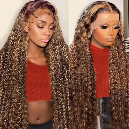 Zlzlblbl 13x6 Honey Blonde Water Wave HD Lace Front Human Hair Wigs for Women 200% Density 4/27 Colored Highlight Wigs Pre Plucked with Baby Hair Lace Frontal Wigs