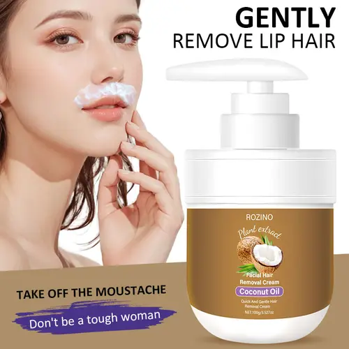 ROZINO Coconut Oil Hair Removal Cream - Gentle, Painless Beauty Products for Sensitive Skin Full Body Depilatory for Face, Arms, Legs