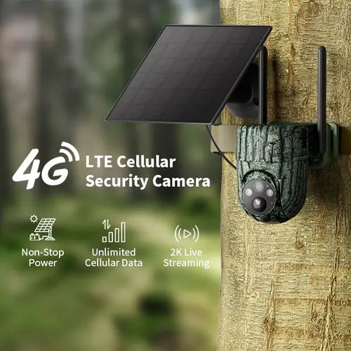4G LTE Cellular Rechargeable Solar Panel Security Camera CB84S - 2K HD Video, 360° View, Non-Wi-Fi, Remote APP Control, Motion Sensor, Night Vision, Outdoor, 4G Data Card Included (Unlimited Data Service Requires Activation), Rechargeable Solar Pan