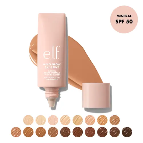 e.l.f. Halo Glow Skin Tint SPF 50 - Hydrating Serum-Like Skin Tint with Mineral SPF 50 Sunscreen, Lightweight & Water-Resistant, 18 Shades, 30ml