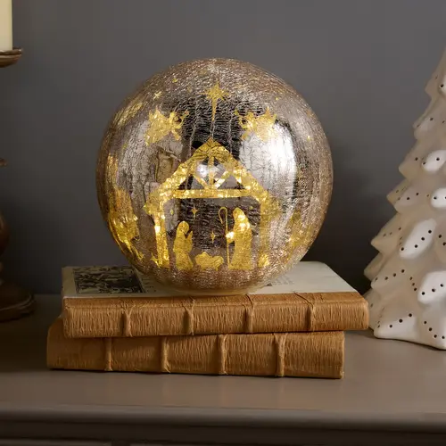 8" Illuminated Crackle Glass Sphere with Hidden Scene by Kim Gravel