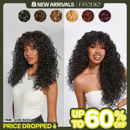 Frodio Veralux™ Blend Human Hair Boho Curly Wig with Bangs Effortless Shaggy Waves | Ready To Wear#SohoChic