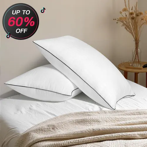 [DealsforYouDays]WECHARMER 2-Piece Hotel Collection Fluffy Gusseted Bed Pillows, Breathable Lightweight Plush Standard Pillows for Back/Stomach/Side Sleepers, Pure White Camping Sleeping Gear, Breathable Standard Pillows