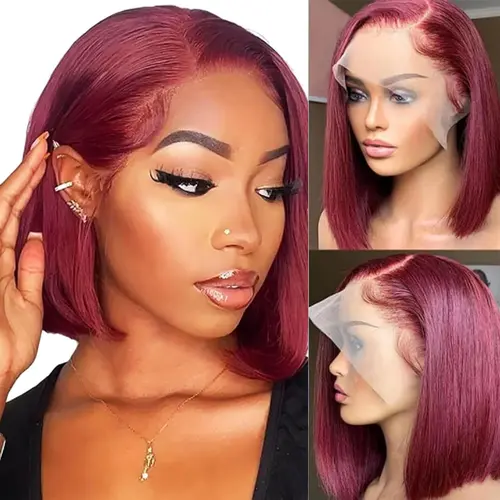 Imani 99J Burgundy 13x4 HD Lace Frontal Wigs Human Hair Bob Wigs #33 #4 #30 Pre Plucked Natural Hairline Straight Bob Wigs with Baby Hair #Summervibes,sohochic