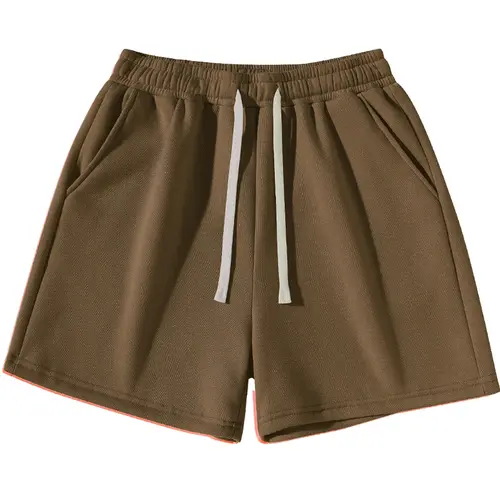 Men's Plain Drawstring Waist Shorts, Basic Sporty Running Shorts for Daily Wear and Exercise, Fitted Style Summer Sports Shorts in Medium-Weight Fabric, Casual Athletic Shorts
