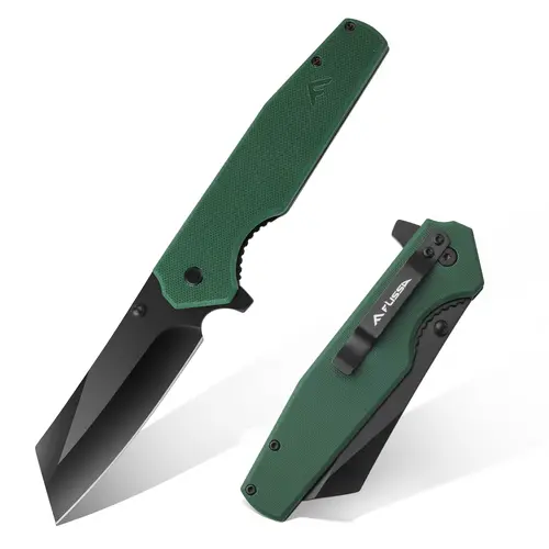 #toolupgrade FLISSA Folding Knife, 4-3/4" Reverse Tanto Folding Pocket Knife, Black Stonewash Blade, G10 Handle, for Hunting, Survival, Camping and Outdoor Activities, Great Gifts for Dad, Husband, Friend