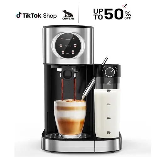 COWSAR 20Bar 3-in-1 Professional Espresso Machine (Black) - Kitchen Appliances, Coffee Maker with Automatic Milk Frother, Touch Control, Dual Heating System, Capsule Compatible, Adjustable Drip Tray, 700ml, for At Home Latte & Cappuccino