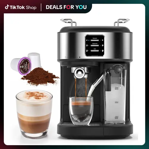 COWSAR 3 In 1 Semi-Automatic Espresso Machine for Coffee, Latte, Home Coffee Setup - 20Bar Crema, Automatic Milk Frothing, Dual Heating System, Capsule Compatibility