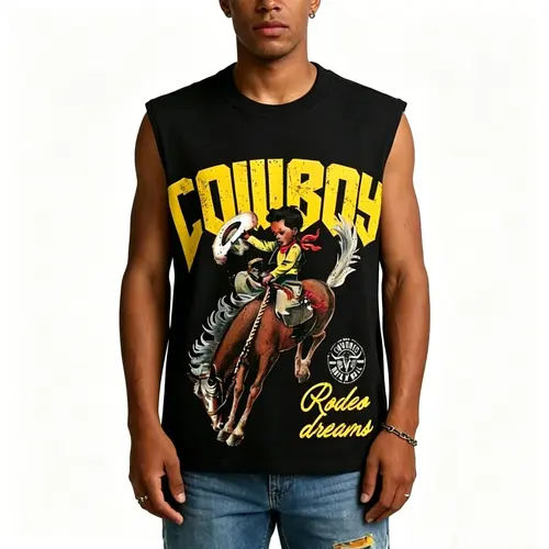 Sopula Studio Men's Cowboy Rodeo Dreams Graphic Tank Top - Round Neck, Sleeveless, Casual Workout Streetwear Clothing for Summer - Men’s Clothes, Clothing,summerwins,back to school,back to school shopping,fashion streetwear，vintage clothing