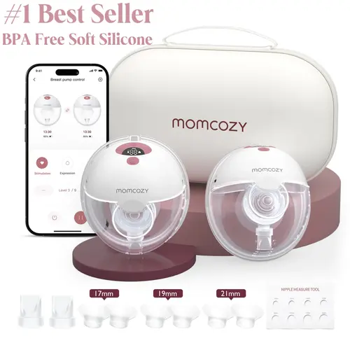 Momcozy  Breast Pump Hands Free M5 Smart APP & Non-APP Version, Wearable Breast Pump of Baby Mouth Double-Sealed Flange with 3 Modes & 9 Levels, Electric Breast Pump Portable - 24mm,A