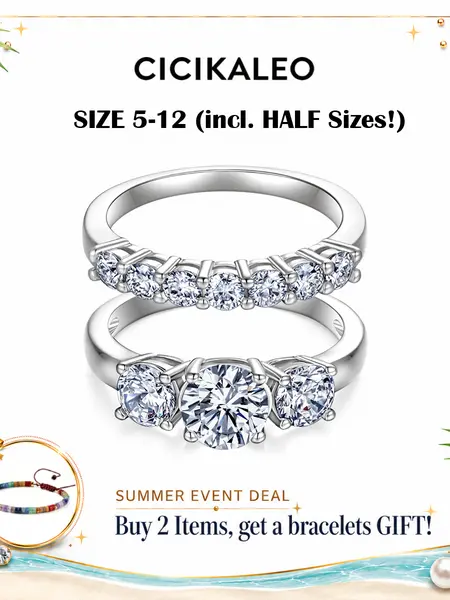 CICIKALEO 1CT Moissanite Rings for Women 3-Stone Stackable Sets Lab-Created 18K Gold Plated Wedding Band Engagement Promise Gift for Her R1 #Summervibes Wedding Promise Rings Three Stone Ring