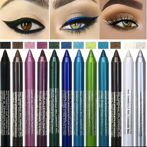 12-Color Colorful Eyeliner Pen - Glossy Pearl Finish, Soft Smooth Eyes Makeup Pencil, Smokey Eye Punk Gothic Makeup, Lipliner Compatible, Transfer Proof Beauty Tool, Back to School Gift for Adults