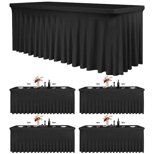 SHOWGEOUS Smooth Wrinkle-Resistant Ruffle Spandex Table Skirts - 2/4/6 Pack Rectangle Fitted Covers for 6FT/8FT Tables, Event Decor for Weddings, Parties, Banquets,sohochic