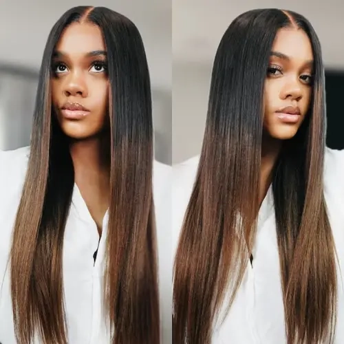UNICE Wigs Human Hair for Female, 180% Density Glueless Ombre Chestnut Brown Yaki Straight 7x5 Pre-Cut HD Lace Frontal Wig - Heat Resistant, Pre-Bleached Knots, Beginner Friendly, Straight Wig Hairstyles,sohochic