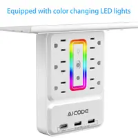 AICODE Power Socket Expander with Nightlight & RGB Lights - Multi-Port Wall-Mounted Sockets (6 Outlets), 3 USB Ports (1 USB-C), Storage Shelf - Power Hub for Home/Office Device Charging, Plug Sockets, Charges Devices,sohochic