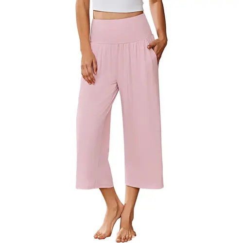 Ekouaer Women's Polyester-Cotton-Spandex Wide-Leg Capri Pants - Soft, Pocketed Pajama Nightwear Bottoms, Easy Care Prevents Shrinking Women's Clothes for Lounge & Everyday Use, Capri Pants Women