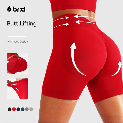 BRXL Women's Lycra-Spandex Seamless Bikeshorts, 5" High Waist Scrunch Butt Lifting V Back, Workout Body Shaping Athletic Performance Athletic Mini Women's Sports Shorts for Gym#sohochi #backtoschool