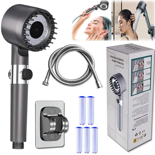 Multifunctional Massage Shower, Handheld High Pressure Filter Shower Head,Massage And Skin Beauty Multifunctional Shower, 3 Settings 4 in 1 Detachable Showerhead with 47" Hose, Bracket and 5Filters hard water small  business  must  haves tiktokshopbacktos