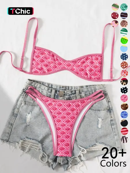 Two-Piece Set Women's Floral Print Bikini Set, Casual Fashion Chic Swimsuit Set for Beach Holiday Vacation, Ladies Summer Clothes Flower Print Bikini, Printed Bikini