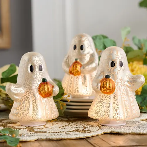 Set of 3 Illuminated Mercury Glass Ghosts by Valerie