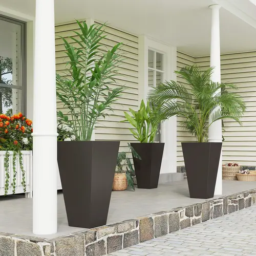 Outsunny 3-Piece Square Tall Planters Set, 15.75" L x 15.75" W x 28" H, with Drainage Hole, Drain Plug for Water Out, for Porch Balconies, Indoor/Outdoor Use #tiktokshopbacktoschool