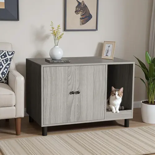 Warcat Cat Litter Box Enclosure Furniture - Modern Barn Door End Table, Hidden Cat Washroom with Litter Tray, Scratch Pad, Odor Seal, Built to Last, Provides Privacy, Quick Assembly, Messless Clean,sohochic