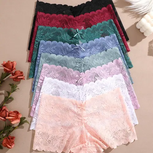 8 Pack Comfy Soft Lace Boyshorts Fitted Panties Set, Sexy, Trendy & Elegant Everyday Underwear