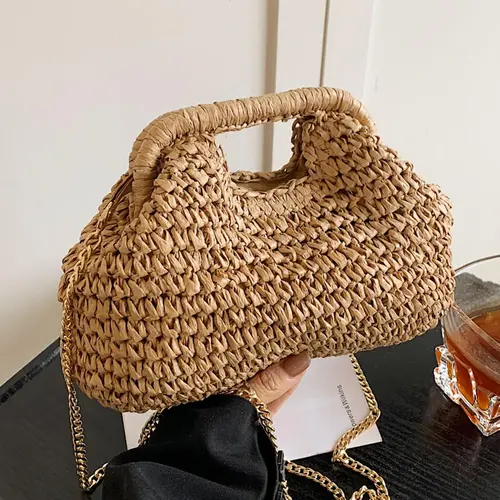 Women's Elegant Straw Bag, Fashionable Straw Crossbody Bag with Chain Strap, Casual Versatile Shoulder Bag for Daily Used, Crossbody Shoulder Purse, Stylish Crossbody Purses