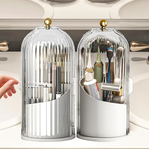 Dustproof Toothbrush Holders with Cover, 1pcs Rotating Electric Toothbrush and Toothpaste Holder for Bathroom Countertop, 3 Slots Transparent Makeup Brushes Organizer for Vanity Makeup Brushes Holder summerwins,summerwins,sunscreen,sohochic
