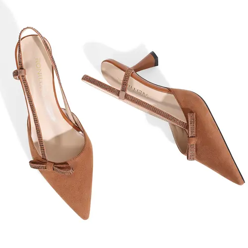 RONILURN Women's Rhinestone Bow Tie Kitten Heel Pumps - Closed Toe Slingback Footwear, Comfortable Dress Shoes for Bridal Wedding Prom, Kitten Heels For Women,sohochic