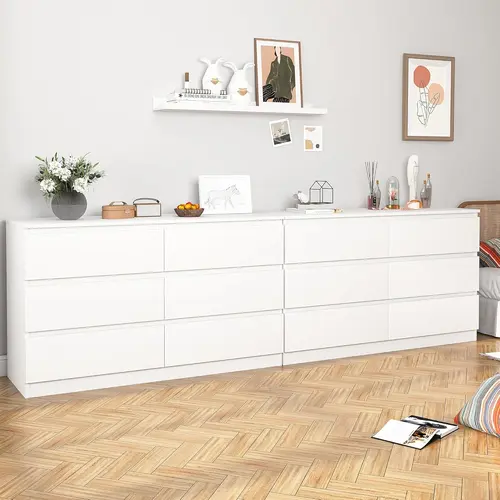 Spaco White Modern 6-Drawer Dresser for Bedroom - Wide Wood Storage Chest with Deep Drawers, Large Bedroom Organizer Furniture for Closet, Tall Dresser with Smooth Gliding Drawers SummerVibes