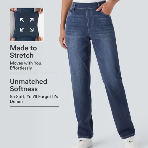 Halara Flex™ High Waisted Pockets Straight Leg Washed Casual Jeans