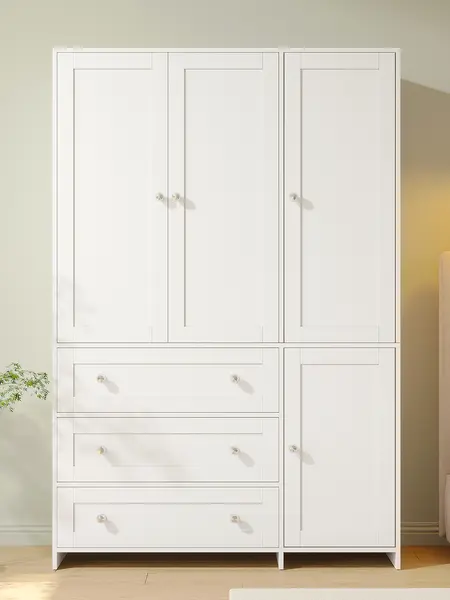 【2 Packages Delivery】VOWNER Wooden Wardrobe Closet Armoire Storage Cabinet 3 Doors with Hanging Rod for Hanging Clothes Bedroom Large Capacity Tall Freestanding Armoire Organizer with Shelves