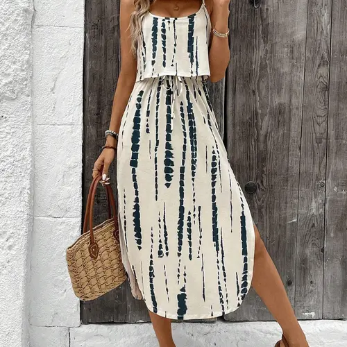 Women's All Over Print Cami Dress, Casual Sleeveless Dress for Beach Holiday Vacation, Casual Wear Bohemian Ladies Summer Clothes, Bohemian Print Dresses, Boho Style Dresses, Casual Comfy Boho