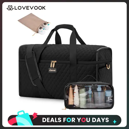 LOVEVOOK Travel Duffle Bag,Weekender Bags For Women, Carry On Duffel Bags For Airplanes, Overnight Bag With Toiletry Bag, Hospital Bag for Labor and Delivery, Yoga Gym Bag with Wet Pocket, 3Pcs Set