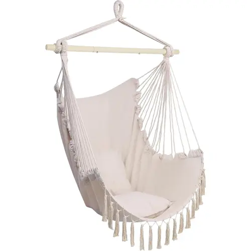 ONCLOUD Hammock Chair Hanging Rope Swing, Load Capacity Up to 550 LBS Macrame Hammock Swing Seat with Two Cushions, Hammock Seats with Portable Steel Spreader Bar for Indoor/Outdoor, Heavy Duty Hammock, Patio Swing Chair, Swing Egg Chair