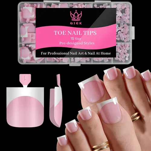 QIEK Toe Nail Press Ons French Tip,  #effortlessbeauty，Pre-Designed Fake Toenail Press Ons for Women DIY, Soft False Acrylic Nail Extension 15 Sizes, 270 Pcs【NOT include Builder Gel & Top Coat】Holiday Haul Diy Nails Diy Nail Art