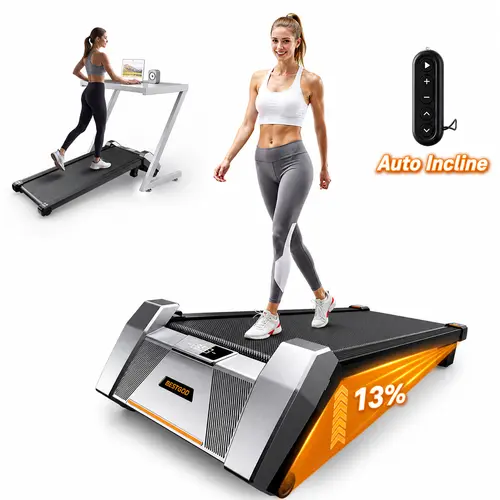 BestGod H6 Incline Walking Pad Treadmill - 13% Auto Incline, Smart LED Display, 330 lbs Capacity, Shockproof Quiet Design, Remote Control, Portable Treadmills for Home, Cardio At Home Gym Equipment, Fitness Gift, Customer Service Included