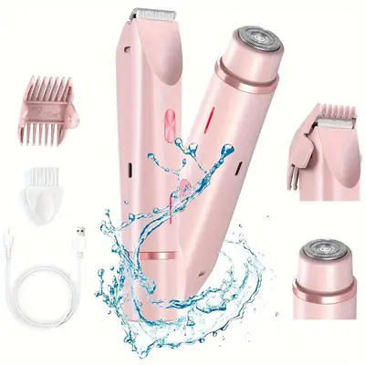 ONENIGHT Women's Multifunctional Rechargeable Battery Cordless Bikini Trimmer - 2-in-1 Electric Shaver & Hair Removal with Dual Heads Grooming Trimmer for Bikini Line, Underarms, Legs & Face