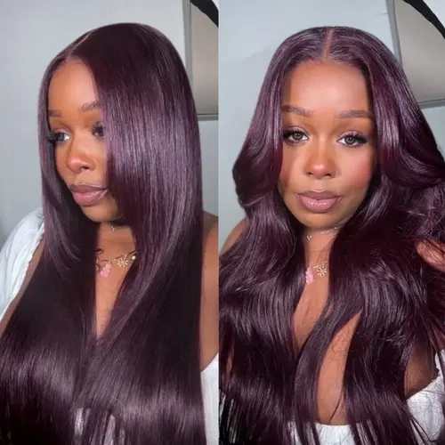 Unice Glueless Black Cherry Layered Straight Wig with Drawstring Pre Cut 7x5 HD Lace Closure Human Hair Wigs with Invisible Knots Beginners Friendly Natural Scalp,sohochic
