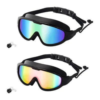 Swim Goggles 2 Pack - Wide View Anti-Fog & UV, No Leaking Swim Glasses for Men, Women, Kids Swimming