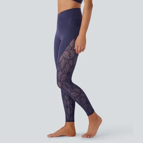 Halara SoftlyZero™ High Waisted Crossover Pocket Contrast Lace 7/8 Yoga Leggings