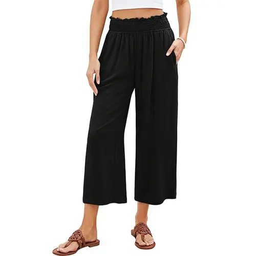 GRAPENT Texairon Linen Capri Pants for Women High Waisted Wide Leg Pull On Palazzo Trousers, Lightweight Casual Travel Pants for Late Summer, Vacation & Early Fall Outfits,Back to School Shopping,sohochic