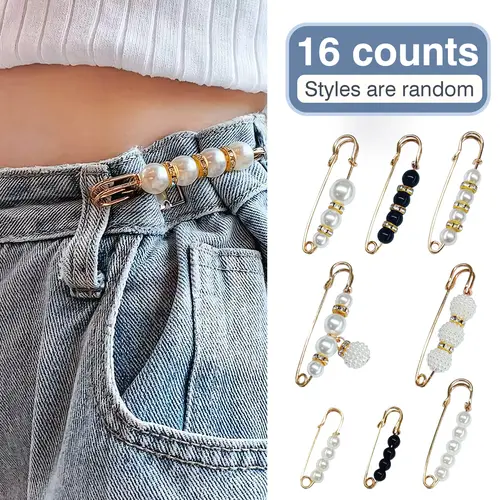 16 Counts Pearl Brooch Pins, Women's Faux Pearl Decor, No Sewing Sweater Shawl Safety Pins Cardigan Collar Safety Pins Clothing Dresses Decoration Pant Tightener, Mixed Style Assortment