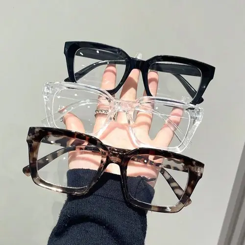 Unisex 3-Piece Basic Fashion Eyeglasses Set - Square Non-Prescription Fashion Frames, Leopard Print/Transparent/Solid Color, Polycarbonate, Women's Accessories, Daily & Outdoor Use Eyewear
