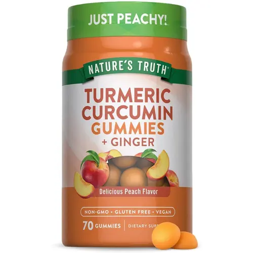 Nature's Truth Turmeric Curcumin + Ginger Gummies - 70 Count  - Delicious Peach Flavor - Vegan, Non-Gmo and Gluten Free