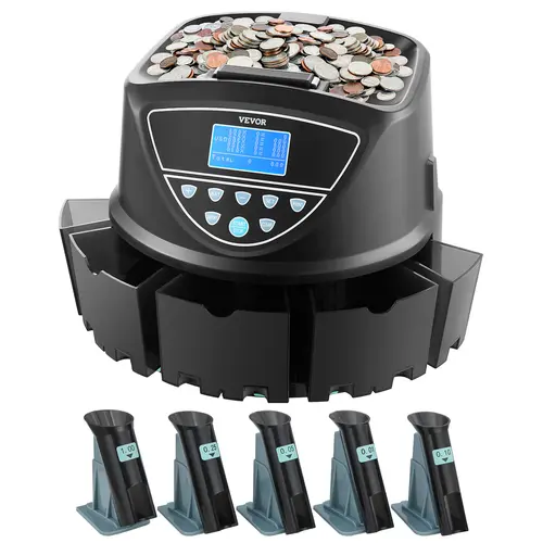 【toolupgrade】VEVOR USD Coin Sorter,Coin Counter Machine for 5 Kinds of USD CoinsCoin Sorter and Wrapper Machine Holds up to 2000 CoinsScreen Display Coin Storage Included 5 Coin Tubes and Boxes