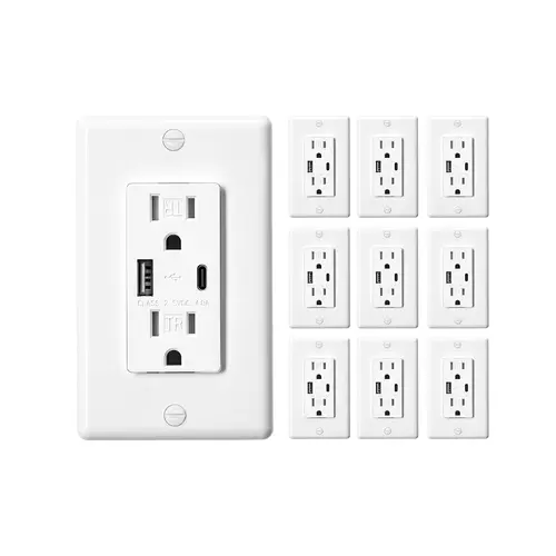 【toolupgrade】VEVOR USB Wall Outlet,24 W 15A Tamper Resistant Electrical Outlet with 1 Type C & 1 Type A Ports2 Three-prong AC OutletsScrewless Wall Plate IncludedCharging for Multiple DevicesWhite, Usb Ports Socket, Usb Multi Plug, Power Outlet Panel, Iph